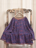 Women Spring Vintage Flower Frog Hemming Loose Shirt