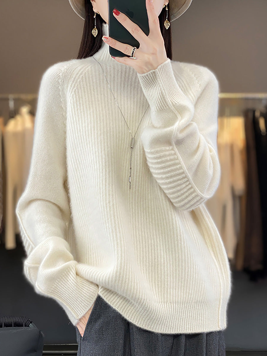 Women Fashion Winter Wool Turtleneck Solid Sweater