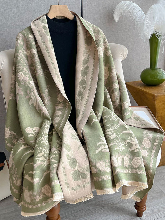 Women Vintage Winter Flower Jacquard Scarf Shawl