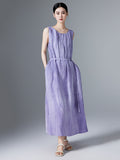 Women Summer Vintage Solid Drawstring Vest Dress