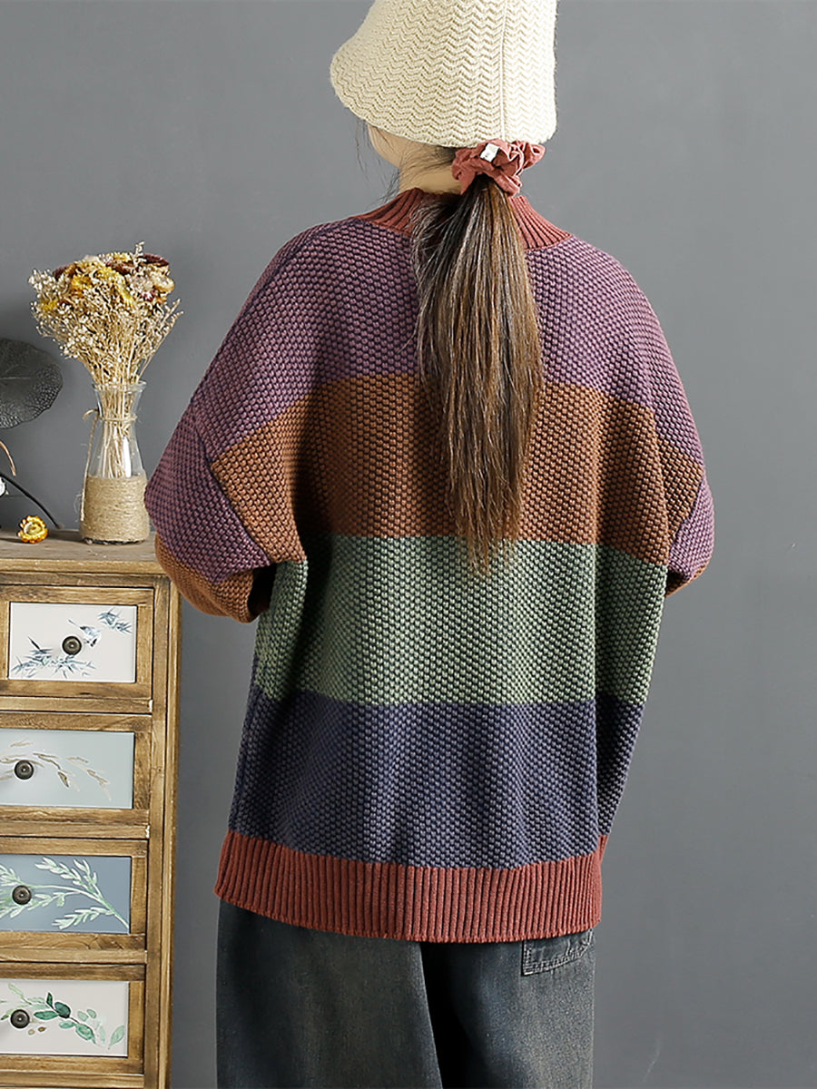 Women Winter Colorblock Knitted Warm Sweater