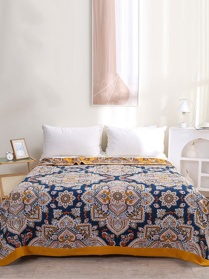 Cotton Flower Jacquard Bedcover Sofa Blanket