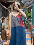 Women Ethnic Summer Patchwork Flower Button Vest Dress