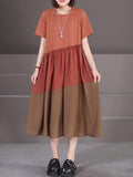 Women Summer Artsy Colorblock Spliced Lacework Dress
