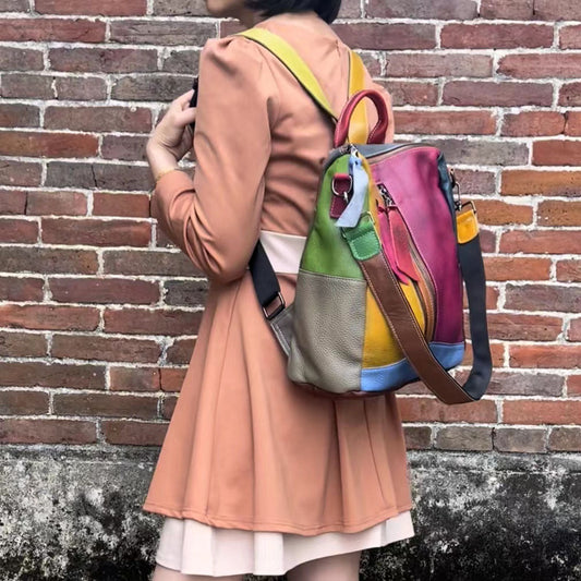 Sac à dos en cuir multicolore pour femme