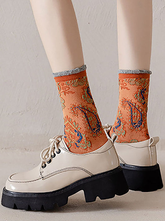 6 Pairs Women Vintage Floral Jacquard Socks