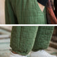 Women Casual Plaid Stitching Thicken Linen Padded Pants