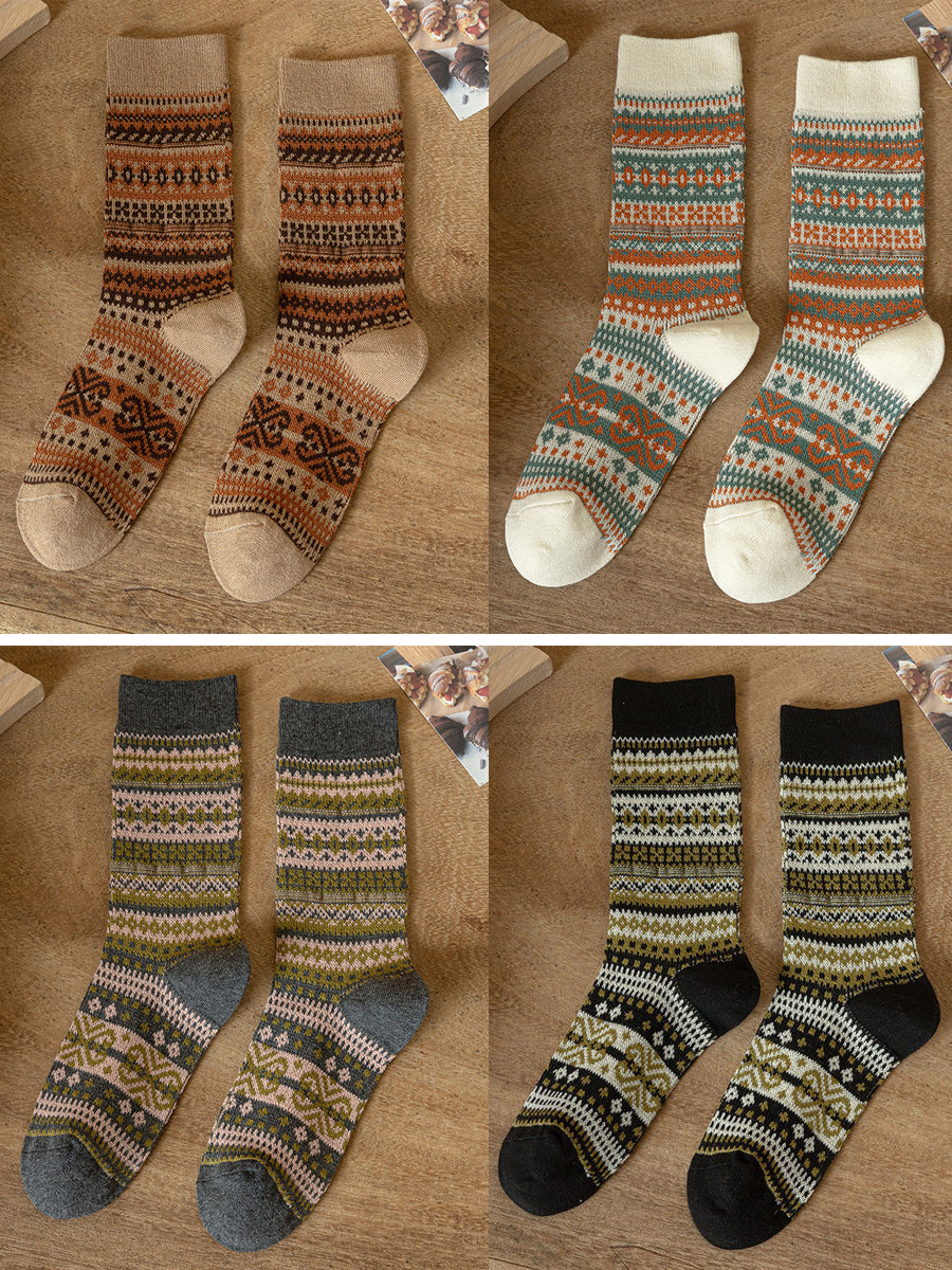 4 paires de chaussettes longues tricotées rétro pour femmes