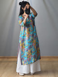 Women Summer Vintage Floral Frog Spliced Split Hem Dress
