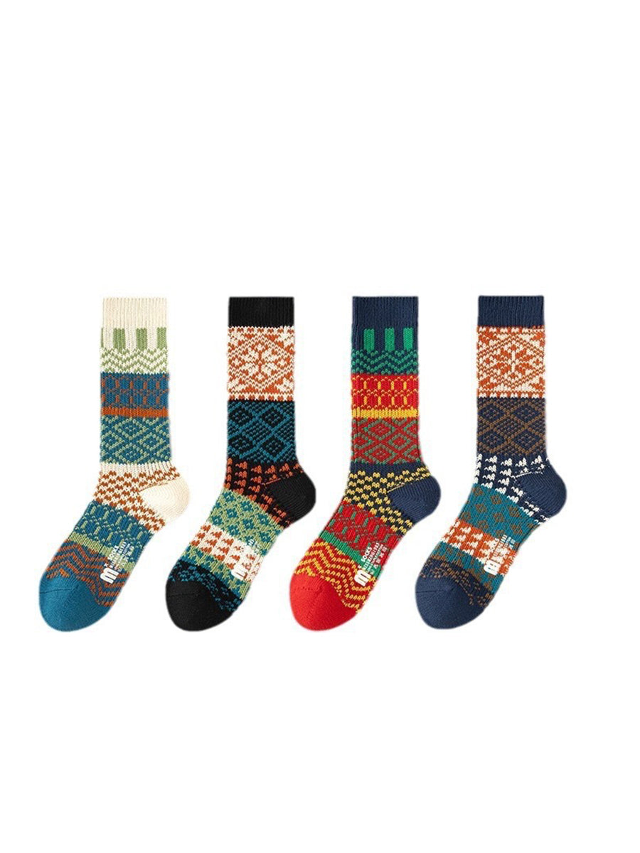 4 Pairs Women Ethnic Cotton Knitted Socks