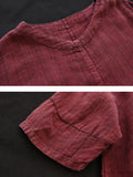 Women Summer Vintage Pure Color Spliced Shirt