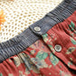 Women Summer Retro Floral Spliced Pocket Button Loose Pants