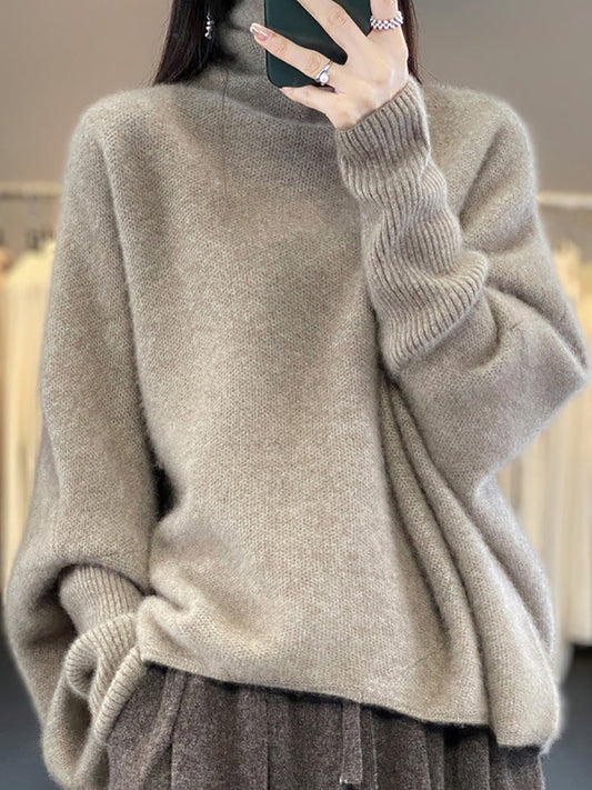 Pull en laine à col roulé et manches chauve-souris pour femme, hiver