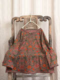 Women Spring Vintage Flower Frog Hemming Loose Shirt