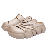 Women Artsy Genuine Leather Hollow Out Slippers