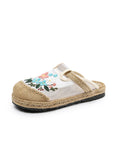 Women Summer Embroidery Flower Straw Flat Shoes