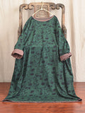 Women Spring Floral Stitching O-Neck Loose Robe Dress