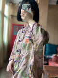 Women Summer Vintage Floral Button Loose Linen Shirt
