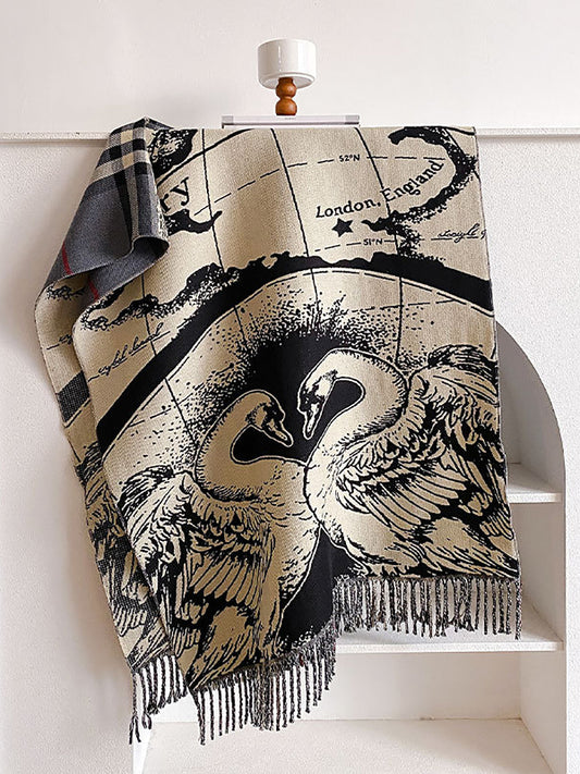 Écharpe d'hiver à pompon imprimé à carreaux vintage pour femmes