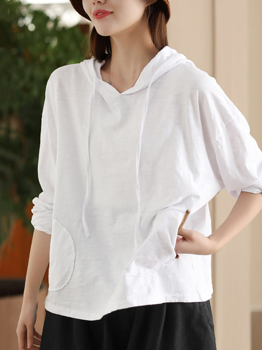 Women Casual Spring Solid Cotton Hooded Shirt