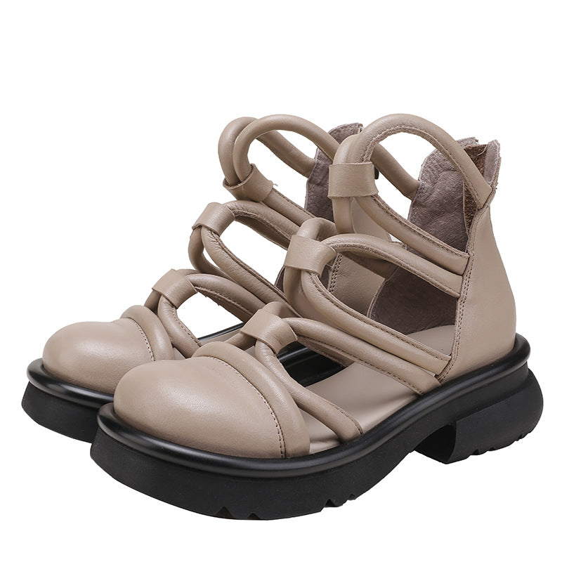 Women Summer Casual Solid Leather Hollow Out Sandal