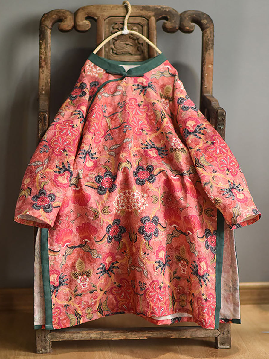 Robe vintage florale faite à la main avec ourlet fendu en forme de grenouille pour femme