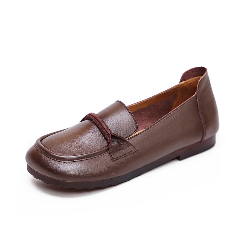 Women Genuine Leather Artsy Solid Loafer Shoes