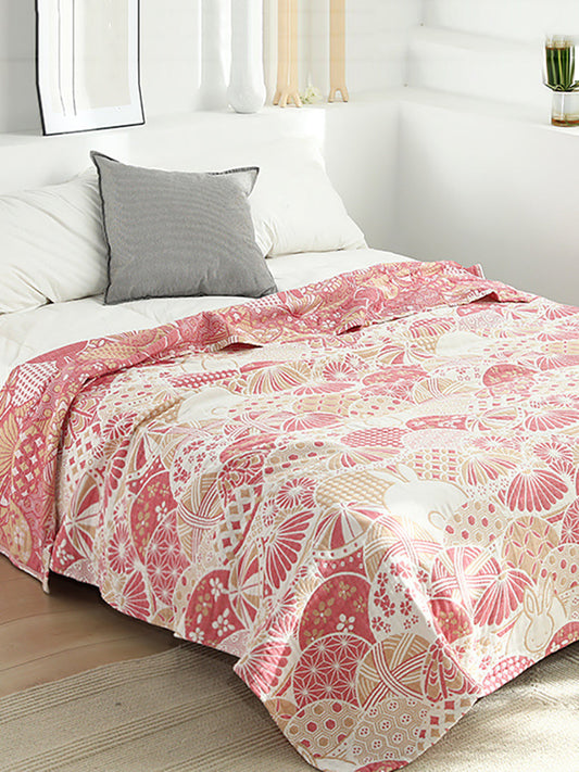 Couverture de canapé en coton à 4 couches avec boule de fleurs, couvre-lit Queen