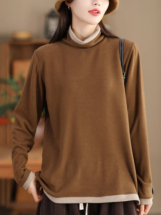 Women Casual Soliced Winter Turtleneck Loose Blouse