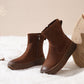 Women Vintage Leather Spliced Flat Ankle Boots