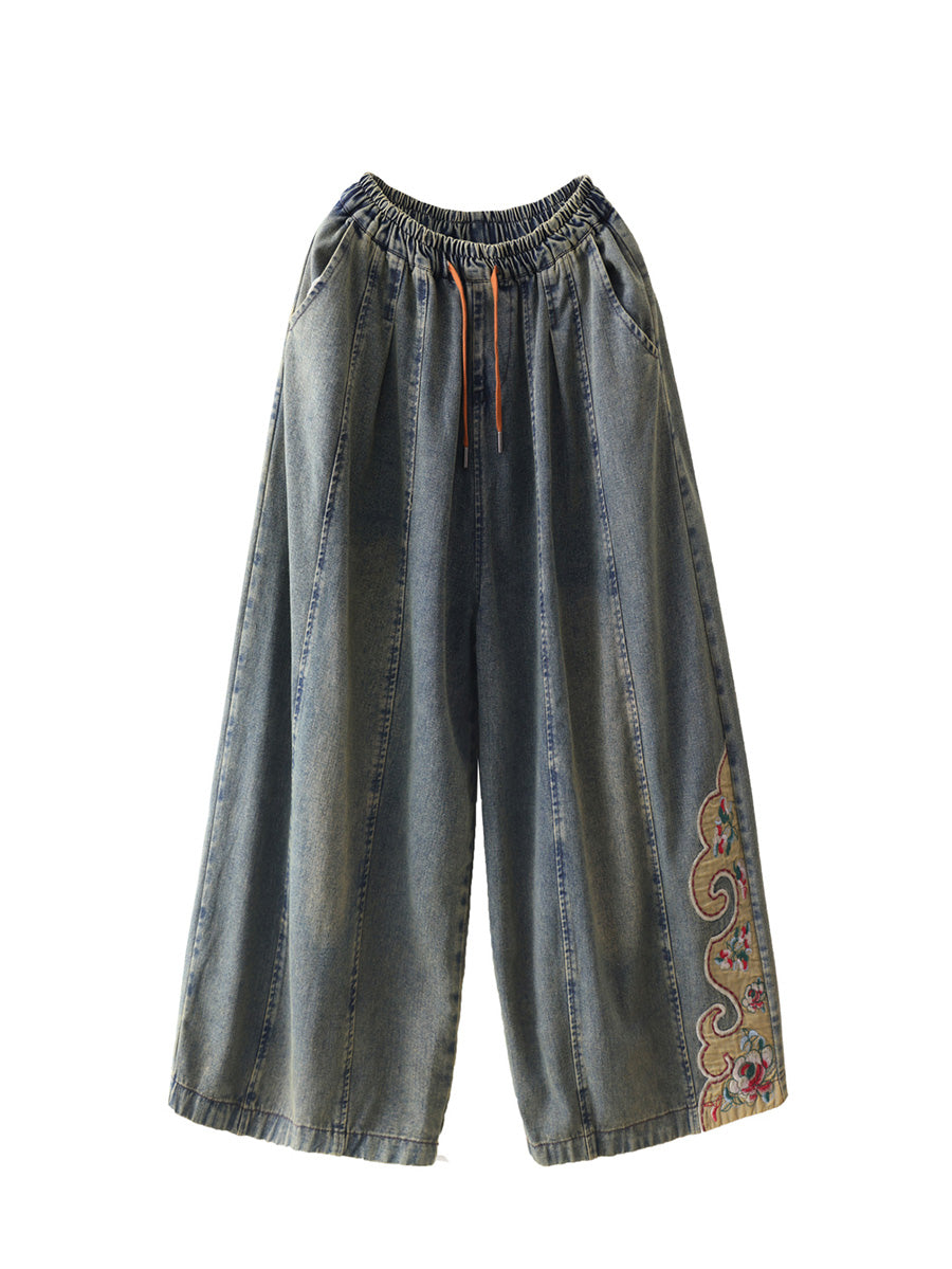 Women Vintage Spring Embroidery Denim Pants