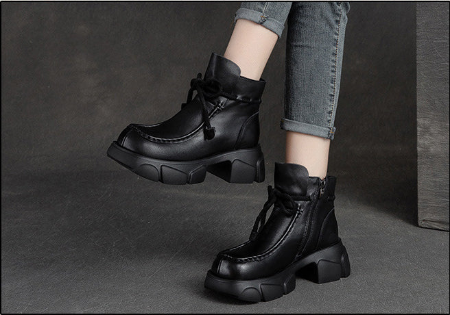 Top Layer Leather Retro Casual Leather Leather Platform Boots