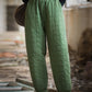 Women Casual Plaid Stitching Thicken Linen Padded Pants