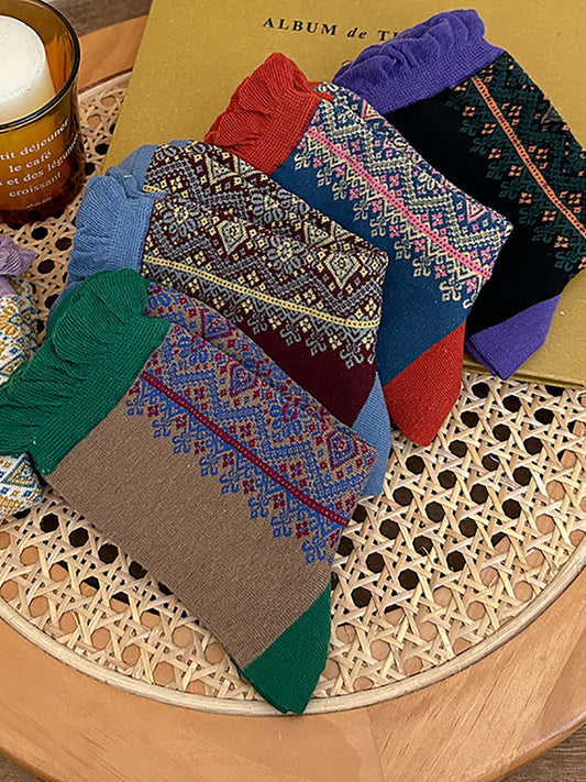 5 paires de chaussettes en coton dentelle vintage pour femmes