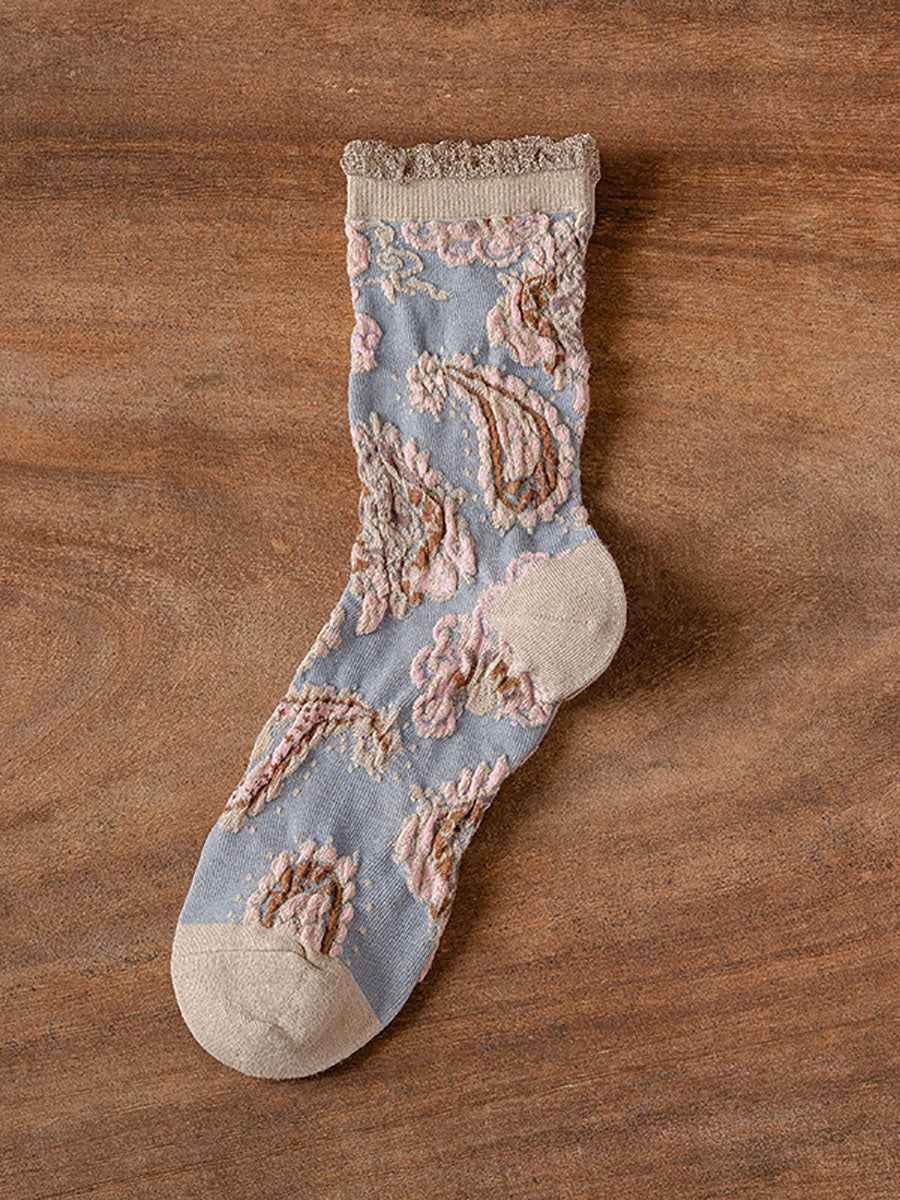 6 Pairs Women Vintage Floral Jacquard Socks