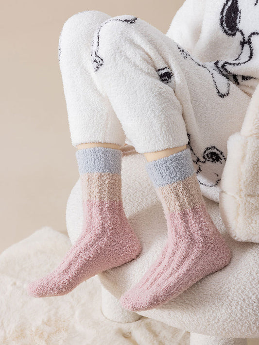 6 paires de chaussettes d'hiver en polaire corail color block pour femmes