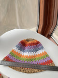Women Fashion Bright Color Multicolor Straw Knitted Hat