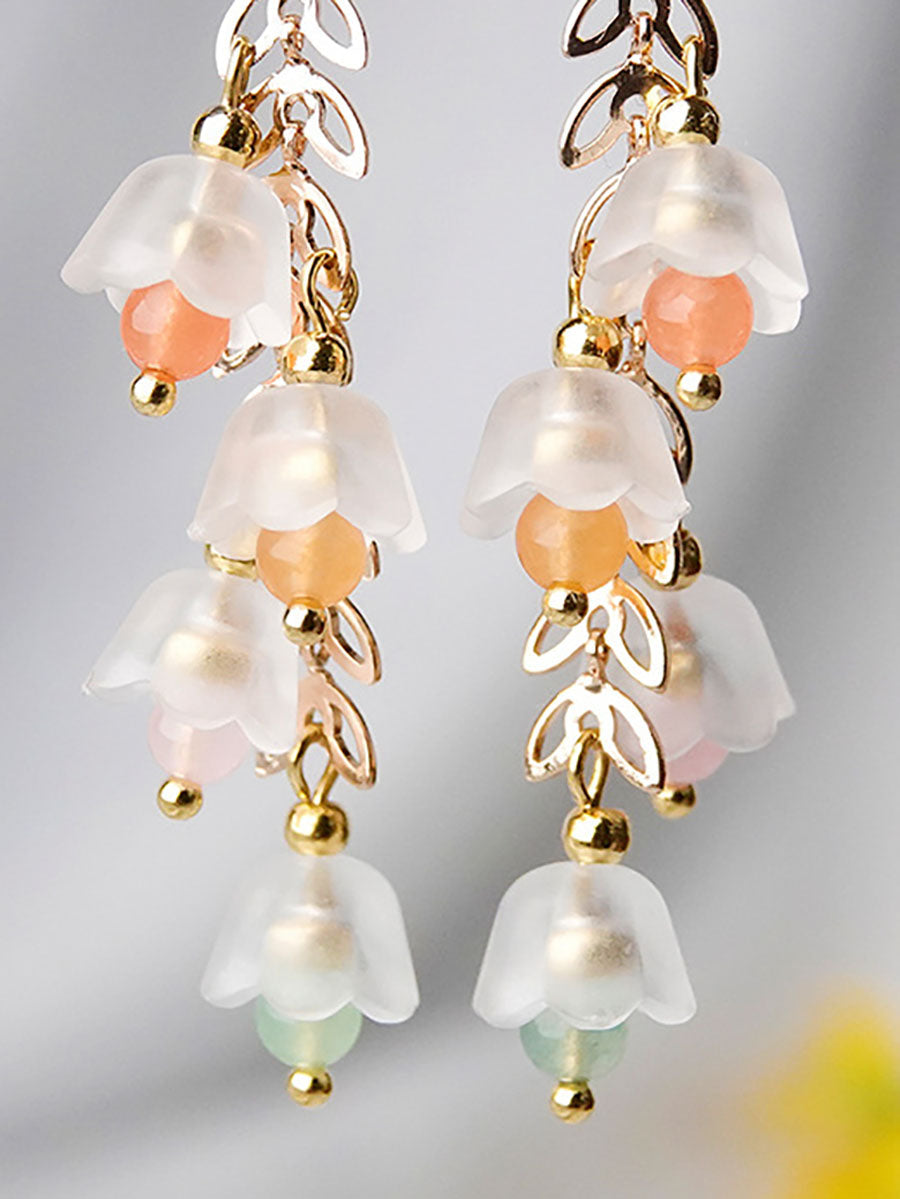 Boucles d'oreilles à pampilles en alliage de perles de fleurs en acétate, 2 pièces