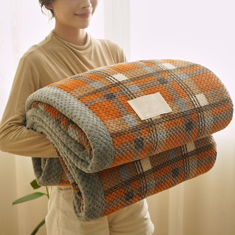 Couverture de lit à carreaux en flanelle de style japonais d'hiver