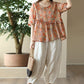 Women Artsy Summer Floral Agaric-Lace Pleat Loose Shirt
