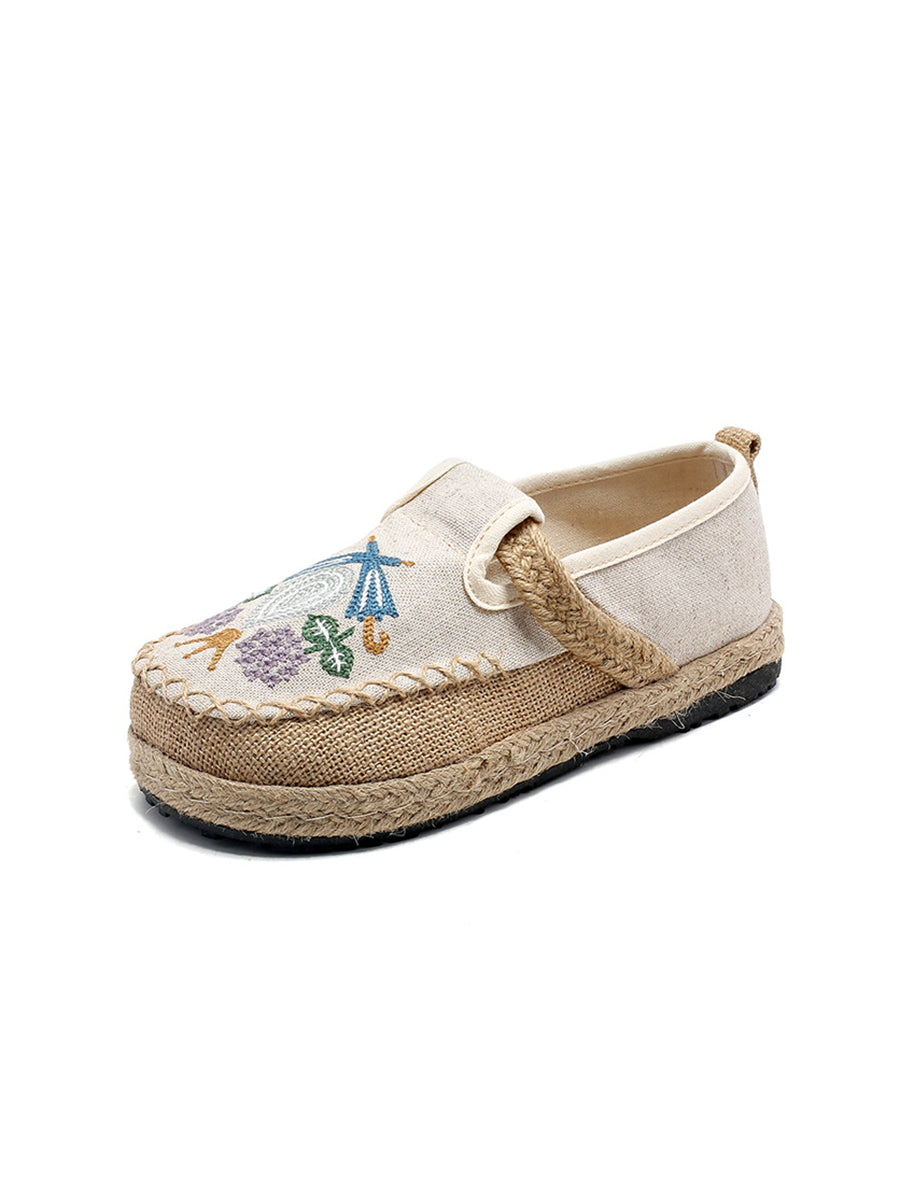 Women Summer Ethnic Flower Embroidert Spliced Shoes
