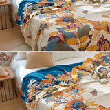 Four Layers Gauze Floral 100% Cotton Sofa Autumn Throw Blanket Quilt