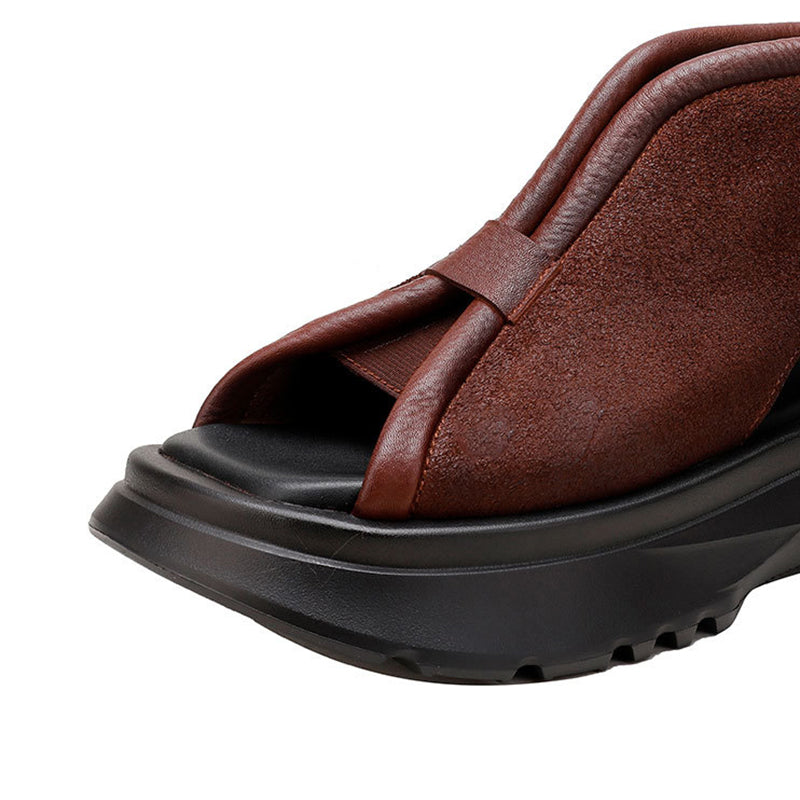 Women Summer Genuine Leather Solid Leak Toe Shoes