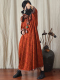 Women Spring Floral Stitching O-Neck Loose Robe Dress
