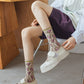 4 paires de chaussettes mi-tube en jacquard floral rétro pour femmes