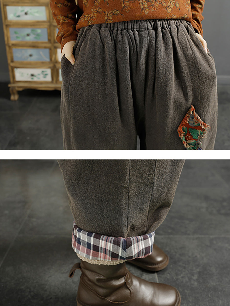 Pantalon sarouel en coton épissé avec patch d'hiver Casuak pour femme