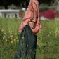 Chemise à cordon de serrage à col en V épissé de fleurs artistiques pour femmes