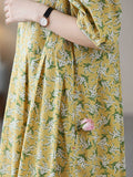 Women Summer Floral Artsy Pleat Loose Dress