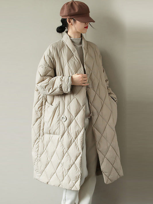 Manteau rembourré en coton solide à losanges d'hiver vintage pour femme