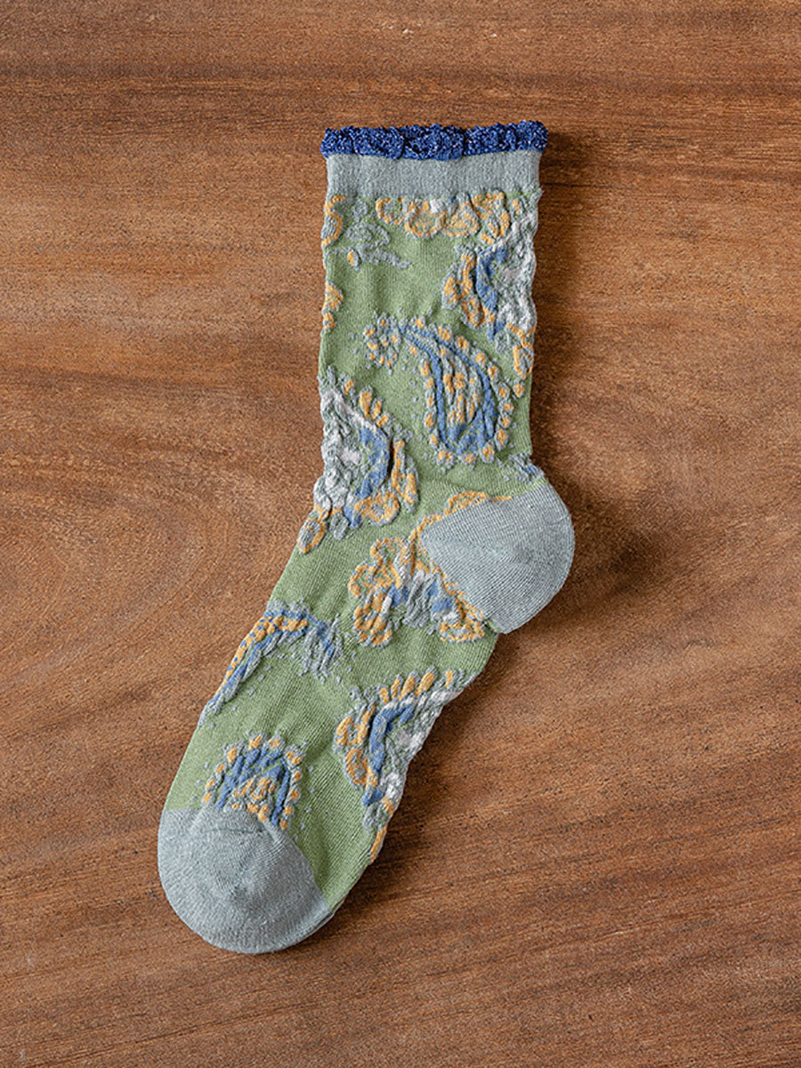 6 Pairs Women Vintage Floral Jacquard Socks